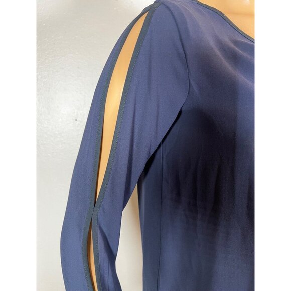 Ann Taylor Womens Blouse Blue XXS P Cold Shoulder Cut Out Shirt Top Career - Picture 2 of 10